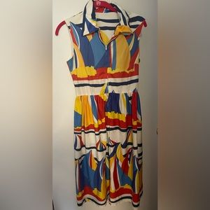 Vintage 1970s Nautical Motif Dress Zip up Front - Comfortable and Cool!